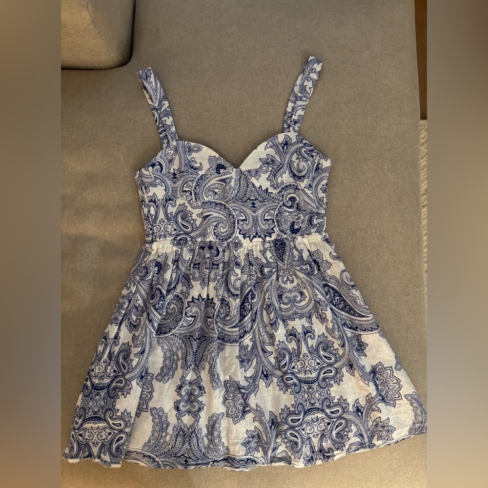 Zara Navy and White Paisley Pattern Dress